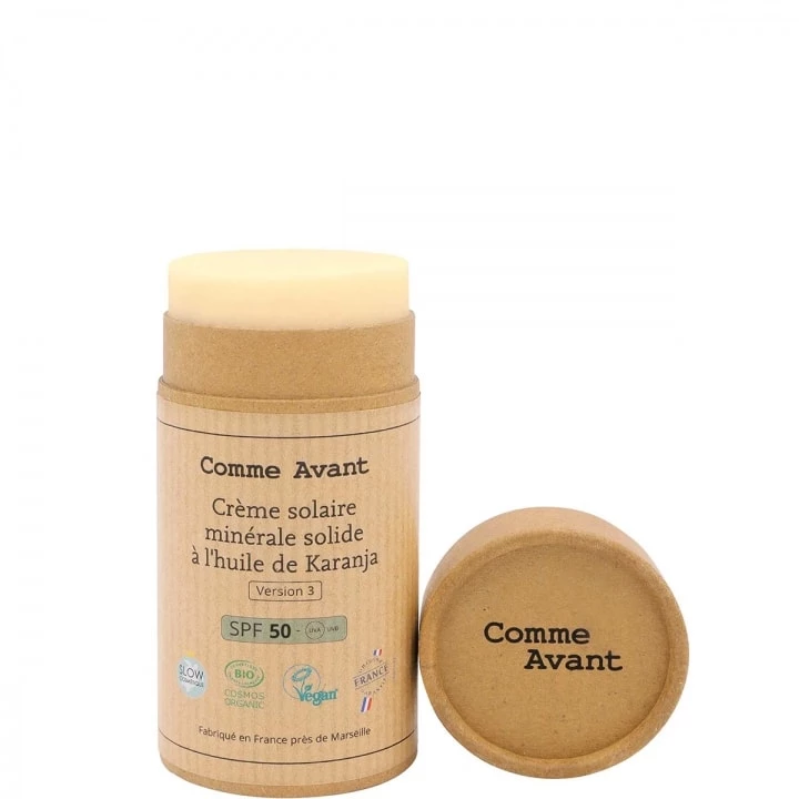 Crème Solaire Minérale Solide SPF50 à l'Huile de Karanja Sans Parfum - Dès la Naissance 80 g - Comme Avant - Incenza