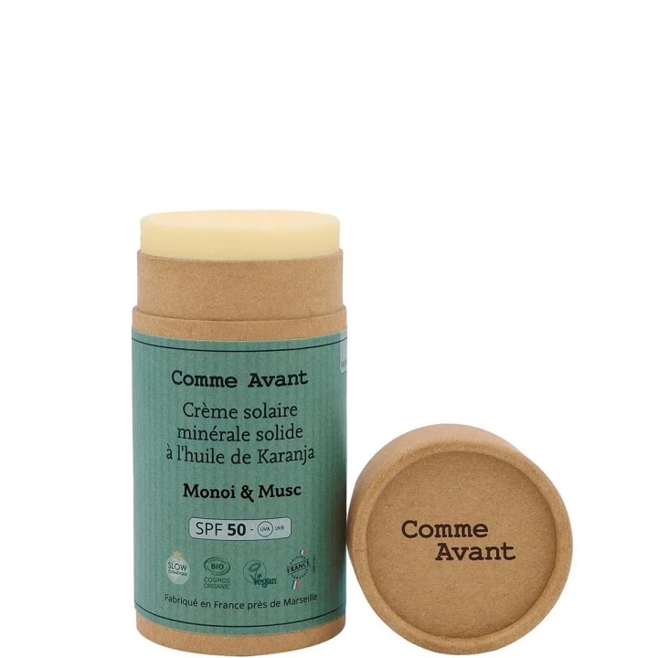 Crème Solaire Minérale Solide SPF50 à l'Huile de Karanja Monoï & Musc 80 g - Comme Avant - Incenza