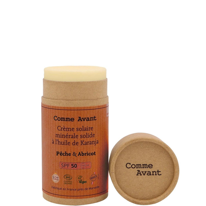Crème Solaire Minérale Solide SPF50 à l'Huile de Karanja Pêche & Abricot 80 g