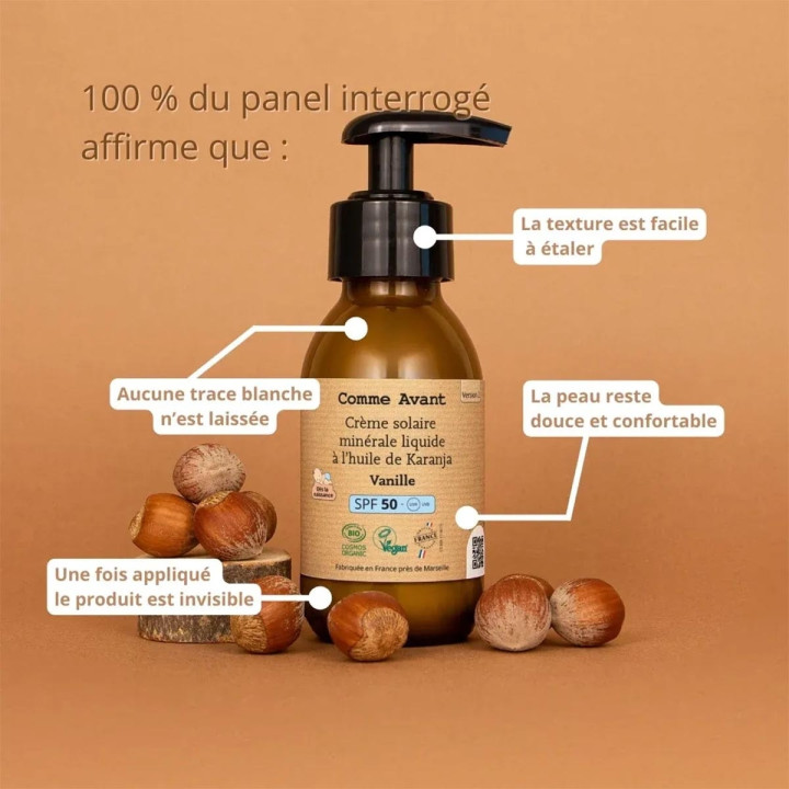 Crème solaire liquide minérale SPF 50 Monoï & Musc