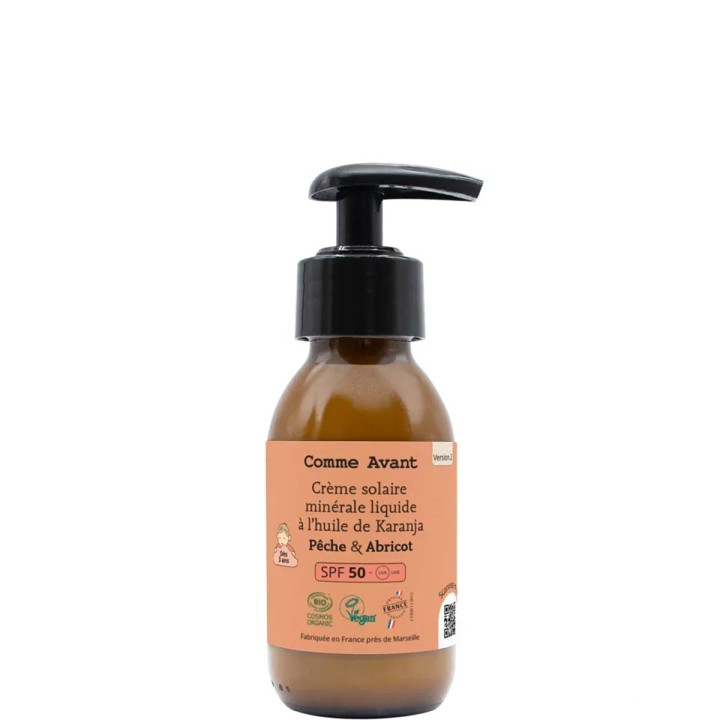 Crème solaire liquide minérale SPF 50 Pêche & Abricot