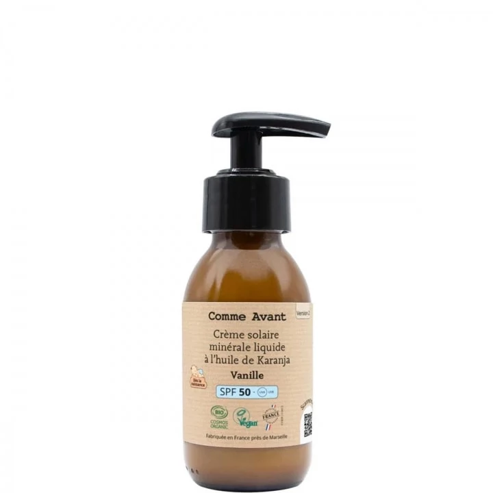 Crème solaire liquide minérale SPF 50 Vanille - Dès la Naissance 90 ml - Comme Avant - Incenza