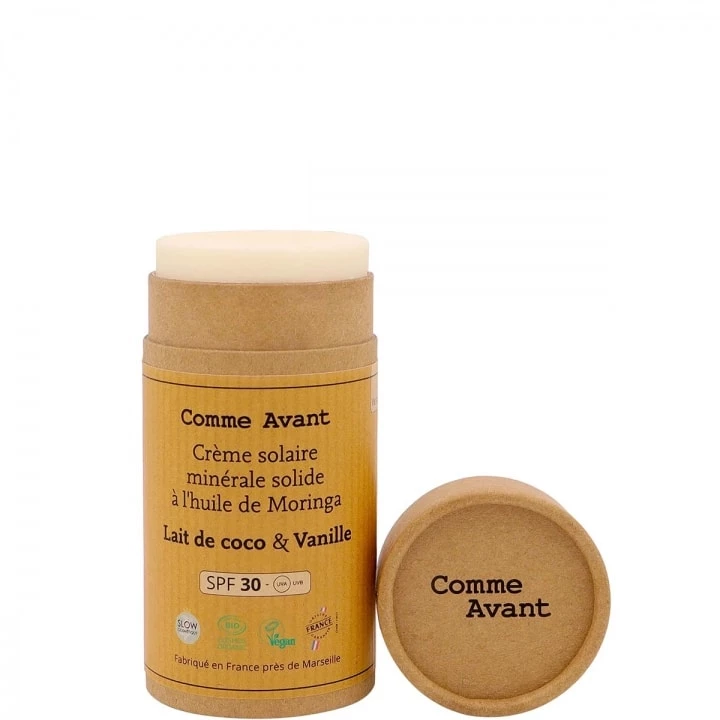 Crème solaire minérale SPF 30 à l'huile de Moringa Lait de coco & Vanille 80 g - Comme Avant - Incenza