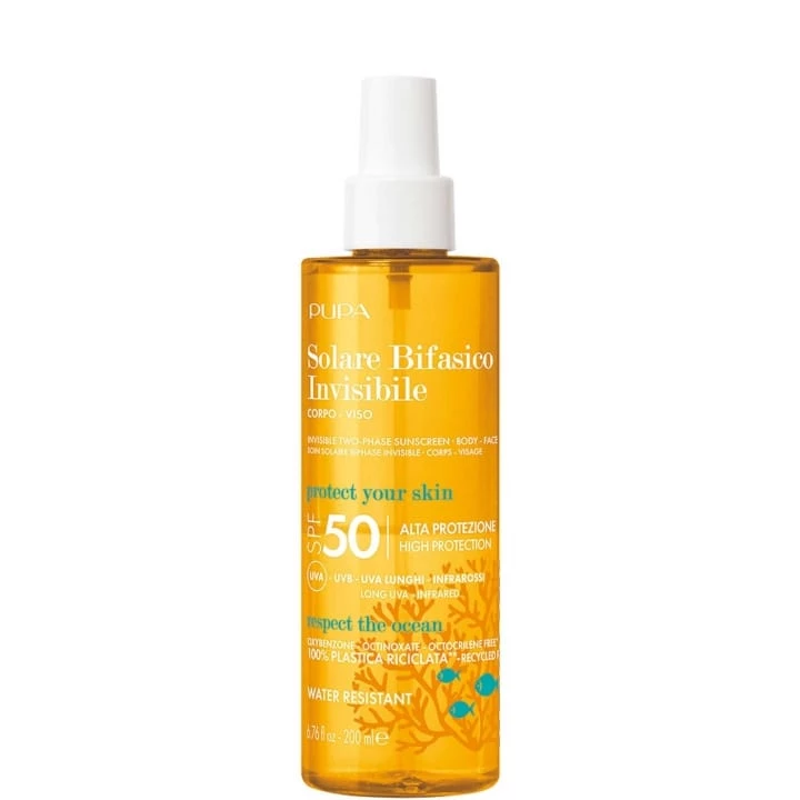 Soin Solaire Invisible Biphase SPF 50 Visage & Corps Haute Protection UVA - UVB - Infrarouges - Pupa - Incenza