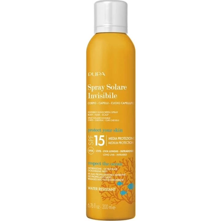 Spray Solaire Invisible SPF 15 Corps, Cheveux & Cuir Chevelu Moyenne Protection UVA - UVB - Infrarouges - Pupa - Incenza