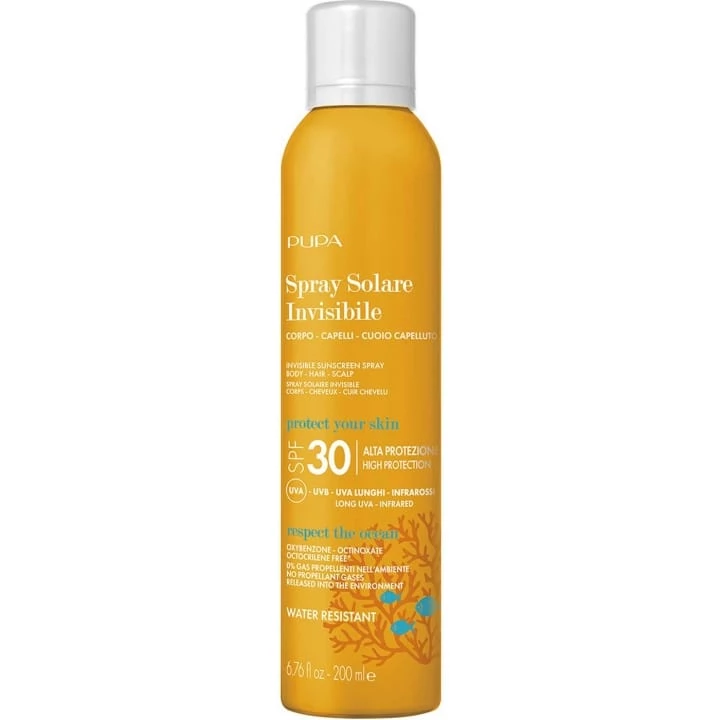 Spray Solaire Invisible SPF 30 Corps, Cheveux & Cuir Chevelu Haute Protection UVA - UVB - Infrarouges - Pupa - Incenza