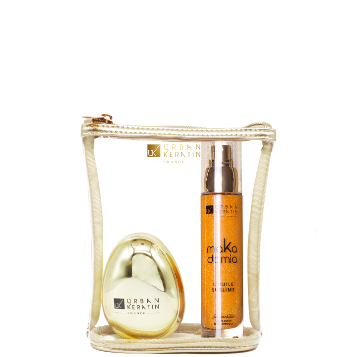 Makadamia Pochette Huile Pailletée et Brosse Dorée