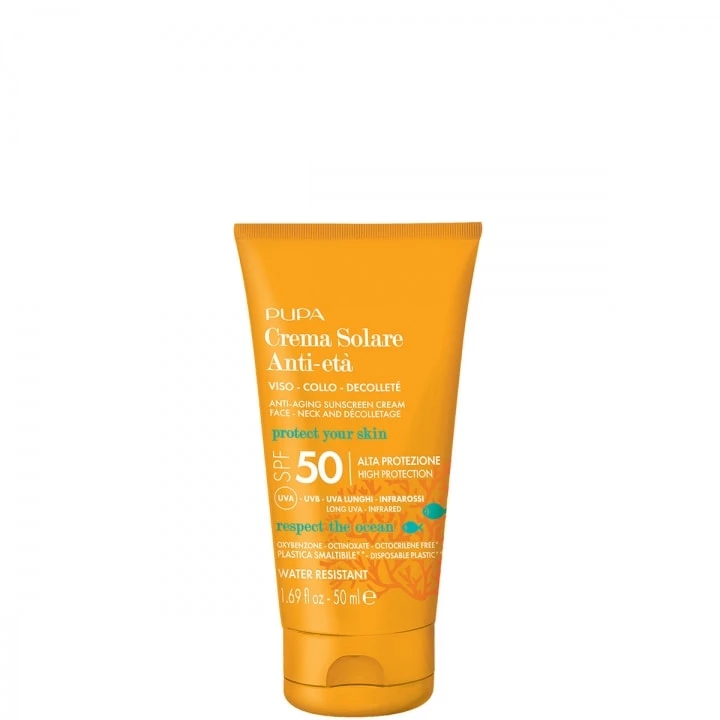 Crème Solaire Anti-Âge SPF 50  Visage, Cou & Décolleté Haute Protection UVA - UVB - Infrarouges - Pupa - Incenza